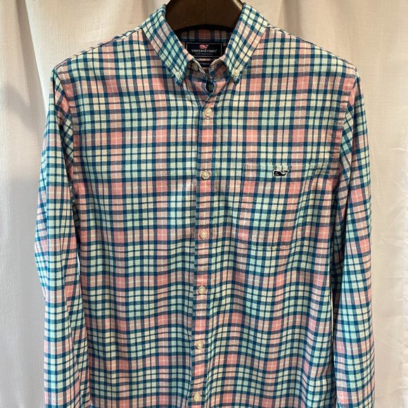 Vineyard Vines Men Performance Flannel Pink Size M - Picture 1 of 4